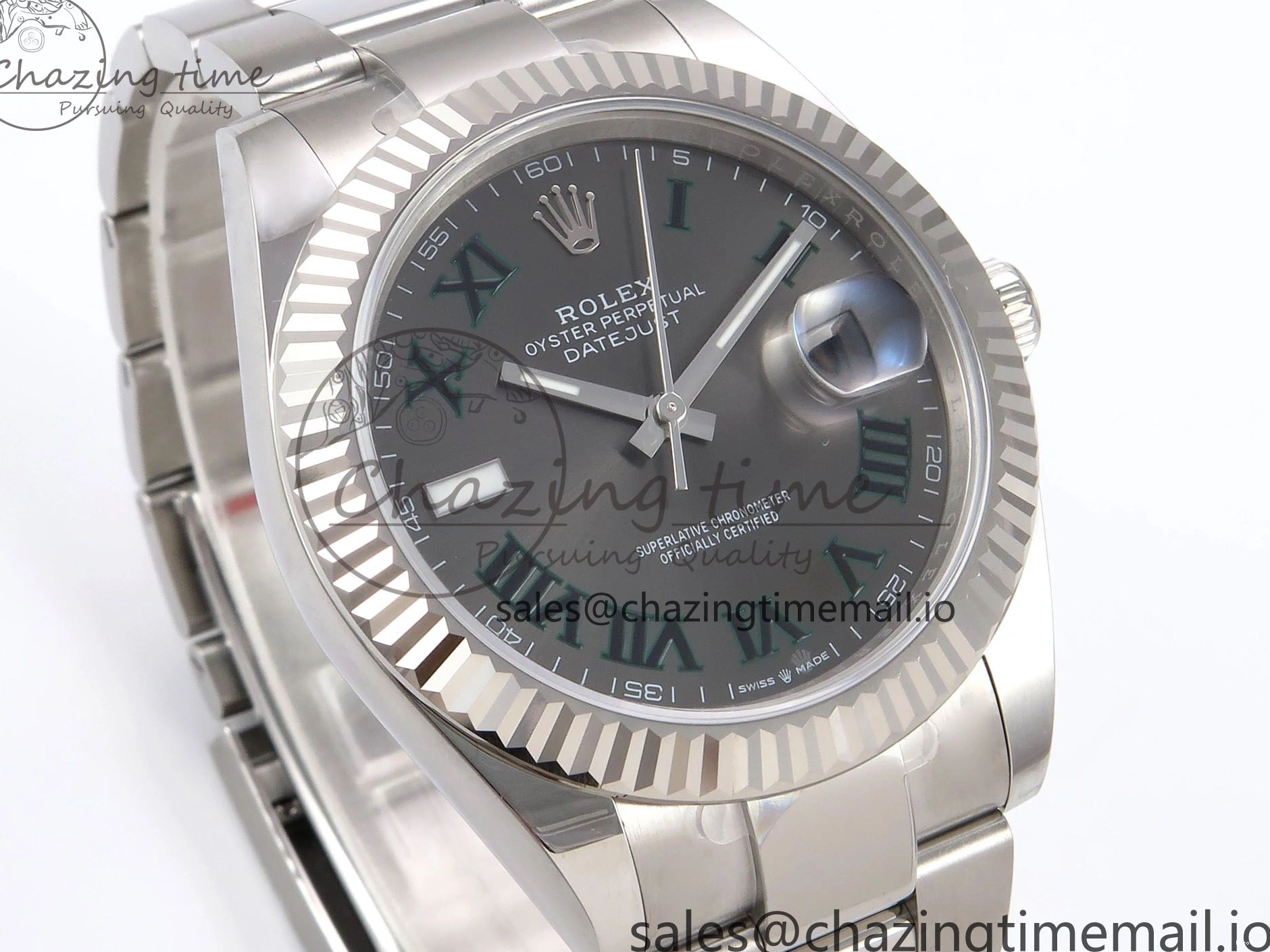 MiroTime 0131 GoodFit DateJust 41 126334 EWEF Best Edition Gray Dial Green Roman on Oyster Bracelet A 1054
